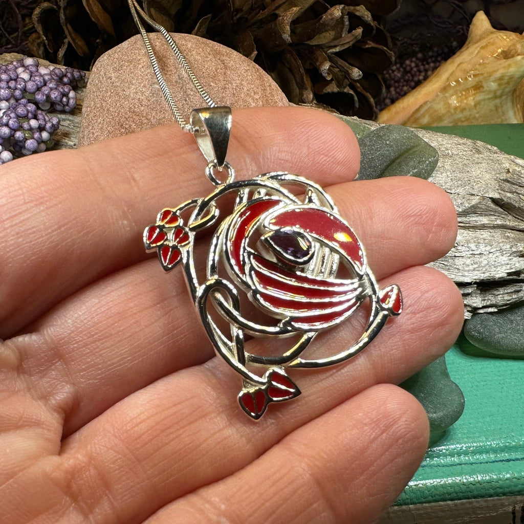 Red Flower Mackintosh Necklacewith Amethyst | Pendant | Wiccan Center