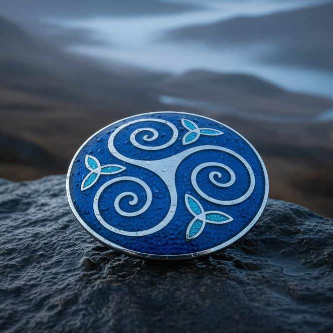 Vortex Enamel Celtic Triple Spiral Brooch | Brooch | Wiccan Center