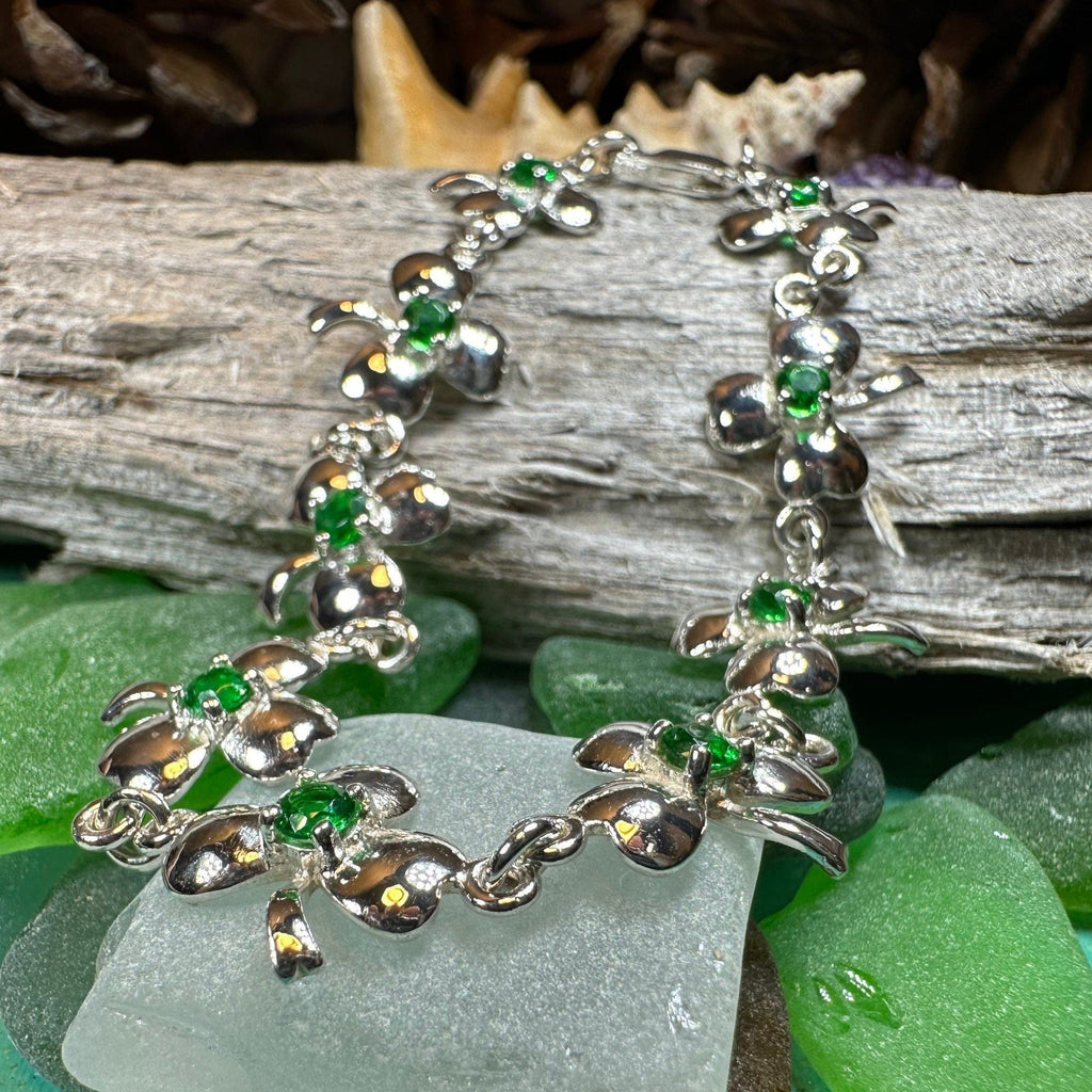 Emerald Shamrock Irish Bracelet in Sterling Silver | Bracelet | Wiccan Center