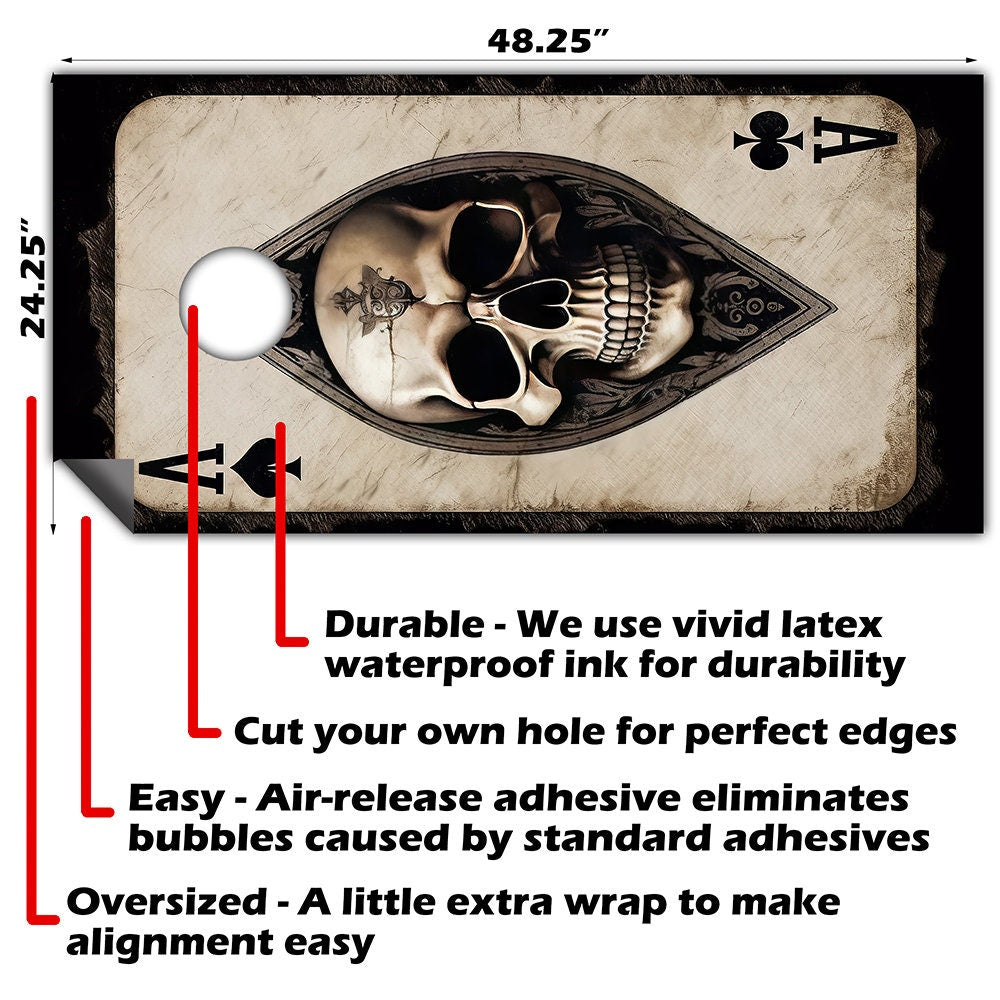 Ace of Skulls - Cornhole Board Wrap - Set of 2 | Cornhole Wrap | Wiccan Center