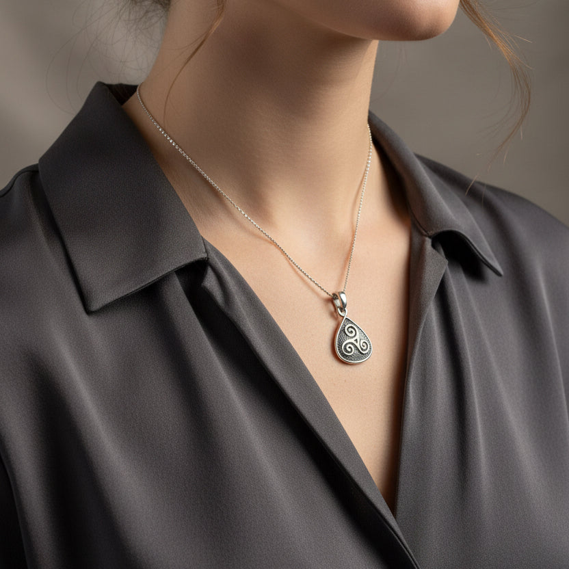 Rathkenny Celtic Triple Spiral Necklace in Sterling Silver | Pendant | Wiccan Center