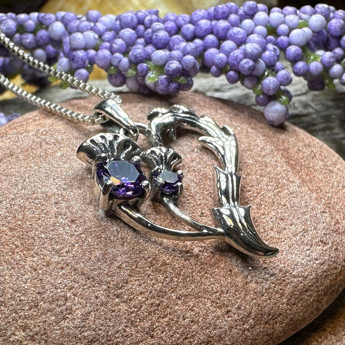 Lovely Dainty Scottish Thistle Necklace in Sterling Silver | Pendant | Wiccan Center