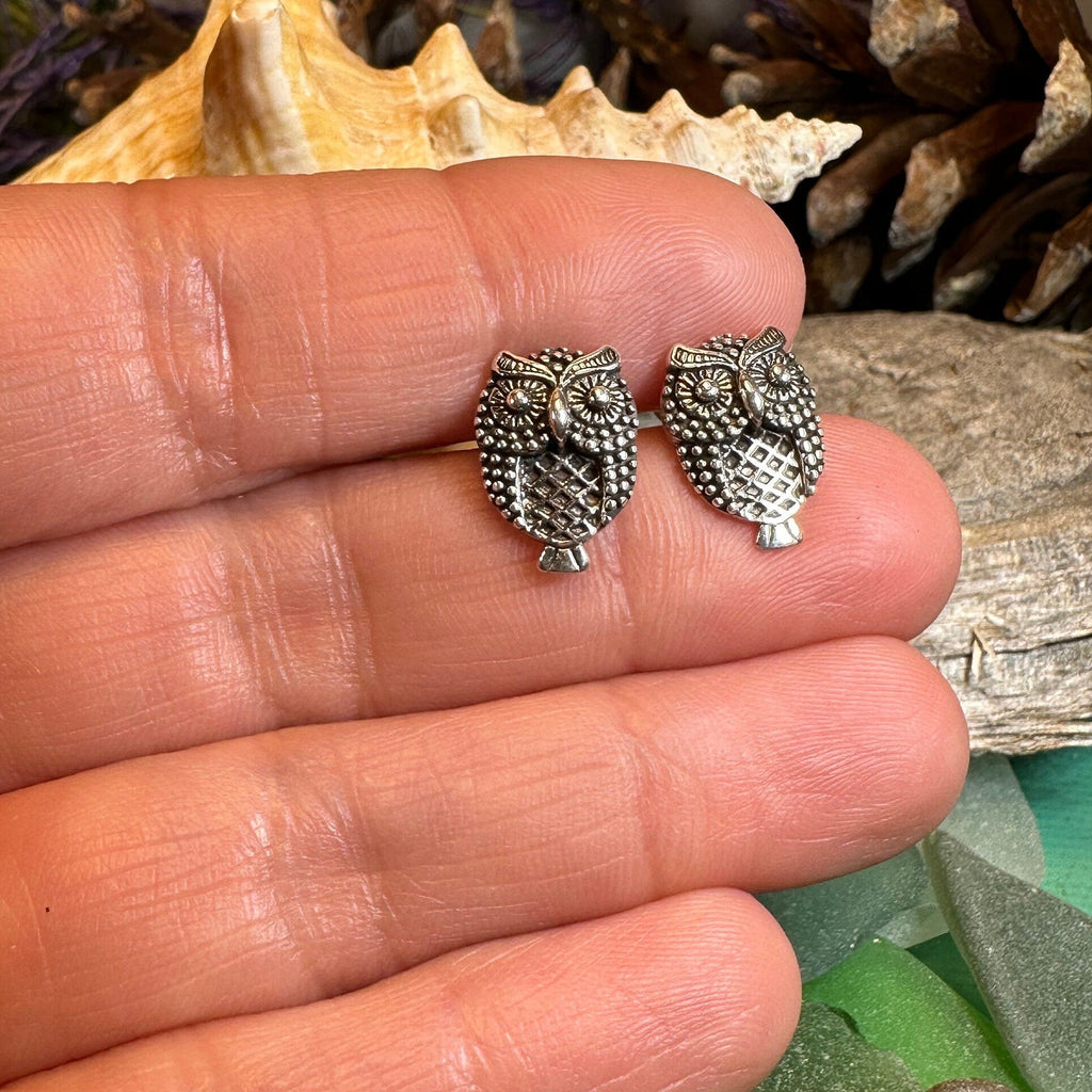 Hoot Owl Stud Earrings in Sterling Silver | Post Earrings | Wiccan Center