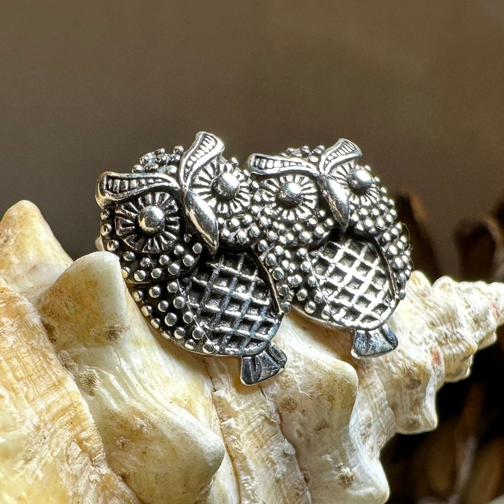 Hoot Owl Stud Earrings in Sterling Silver | Post Earrings | Wiccan Center