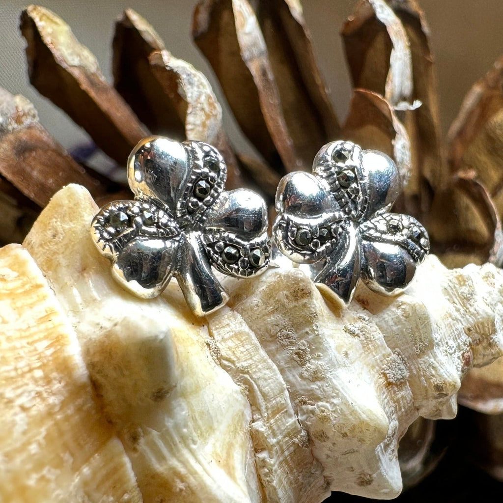 Shamrock Marcasite Earrings | Post Earrings | Wiccan Center