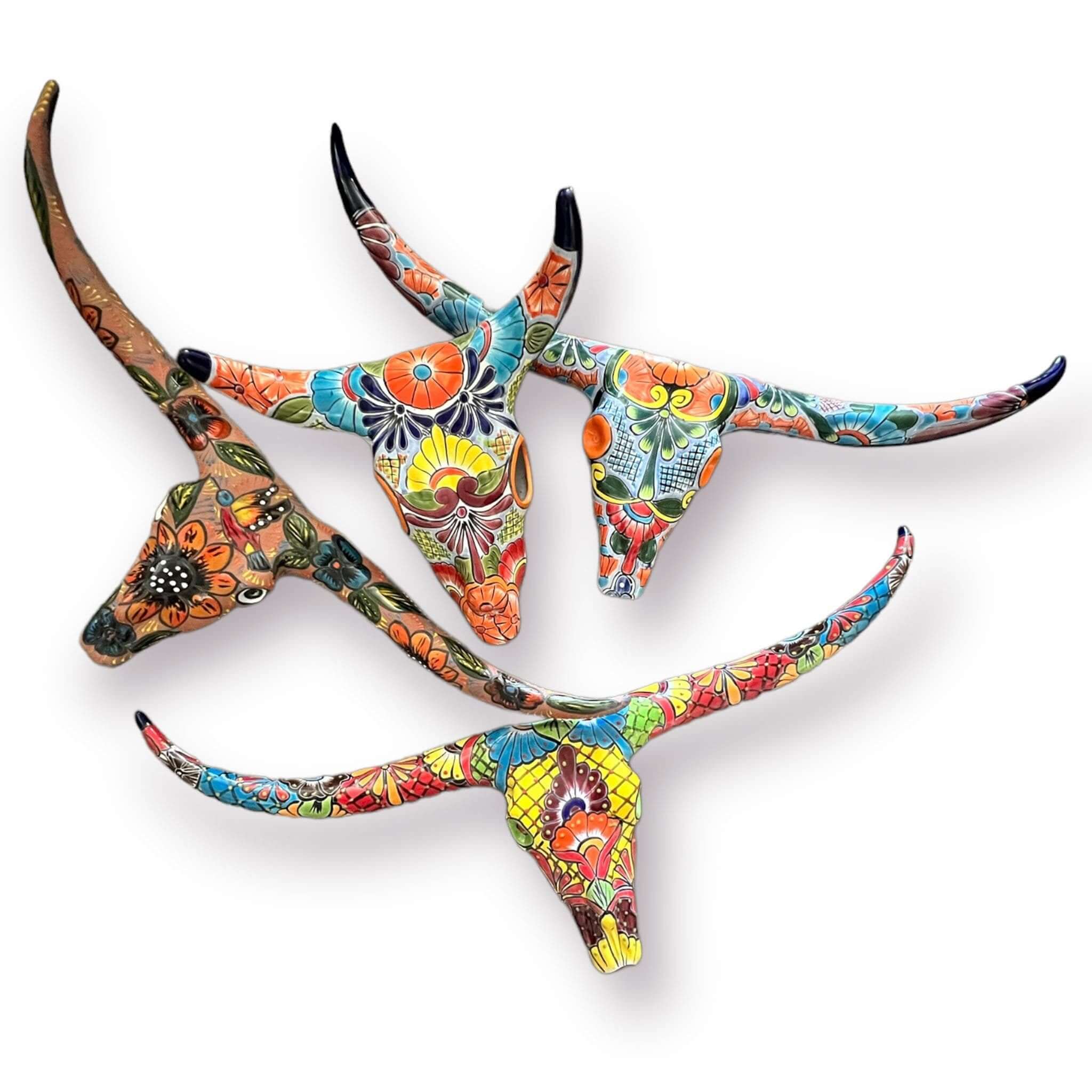 Talavera Longhorn Skull | Handmade Mexican Bull Wall Art | Talavera Wall Art | Wiccan Center