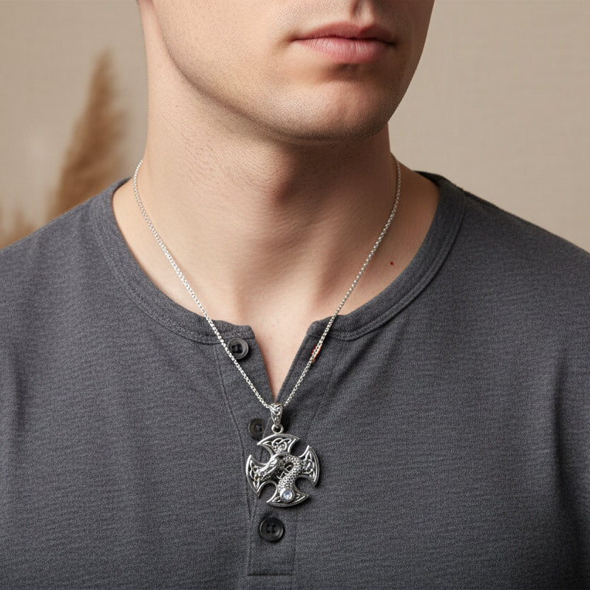 Dragonheart Celtic Cross Necklace in Sterling Silver | Pendant | Wiccan Center
