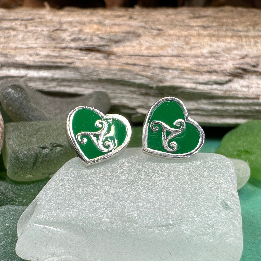 Green Celtic Spiral Earrings | Post Earrings | Wiccan Center