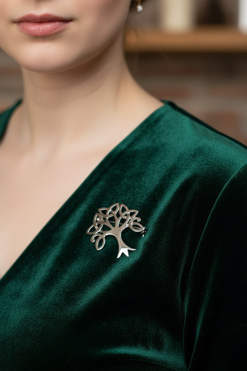 Celtic Trinity Knot Tree Of Life Brooch in Sterling Silver | Brooch | Wiccan Center