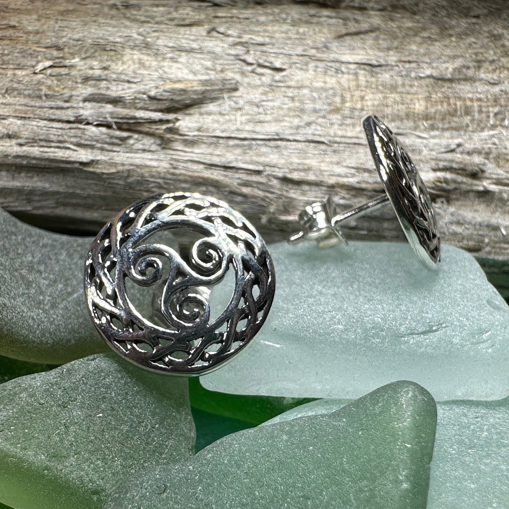 Perla Celtic Triple Spiral Post Earrings in Sterling Silver | Post Earrings | Wiccan Center
