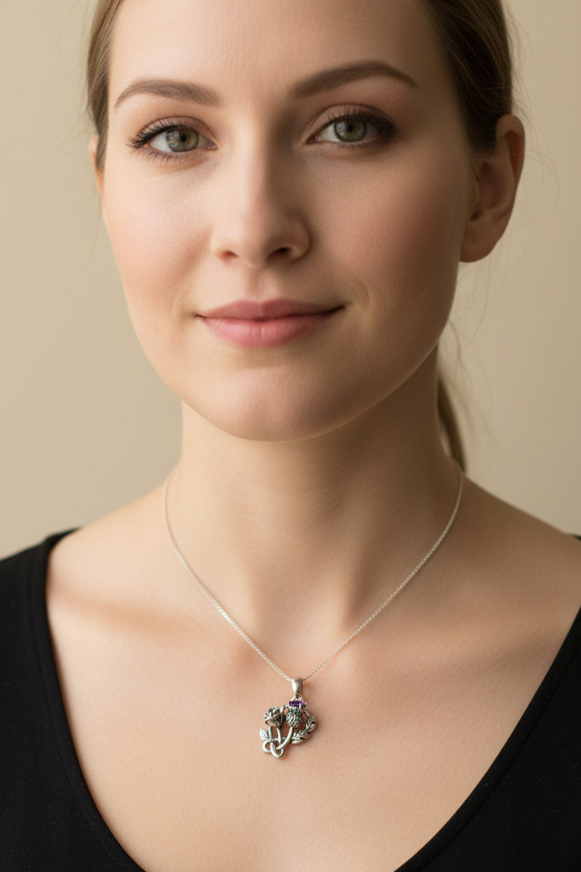 Thistle & Rose Necklace in Sterling Silver | Pendant | Wiccan Center