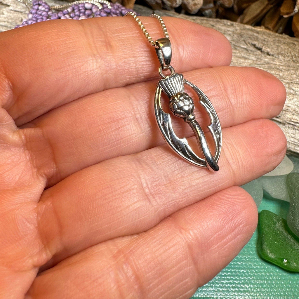 Tannith Scottish Thistle Necklace in Sterling Silver | Pendant | Wiccan Center