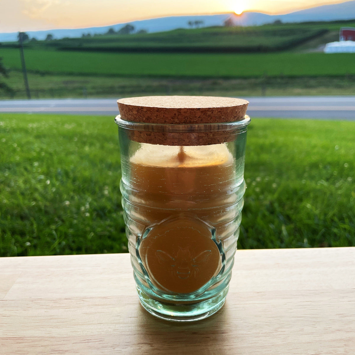 Beeswax Candle in Honeybee Glass Jar Spanish Recycled Glass | Container Candles | Wiccan Center