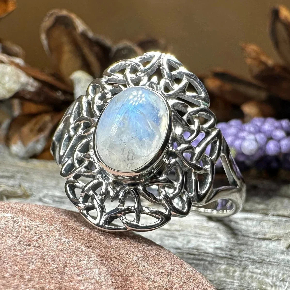 Celtic Starglow Moonstone Ring in Sterling Silver