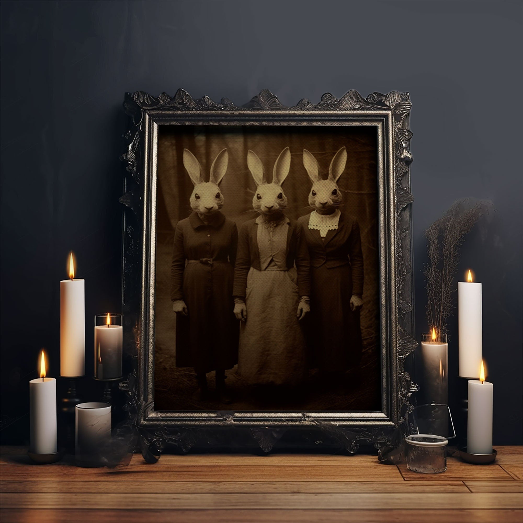 The Cult of The Rabbit, Witchcraft Art, Vintage Tintype Photography, Halloween Canvas Art Print, Gothic Occult Art, Witchcraft Decor