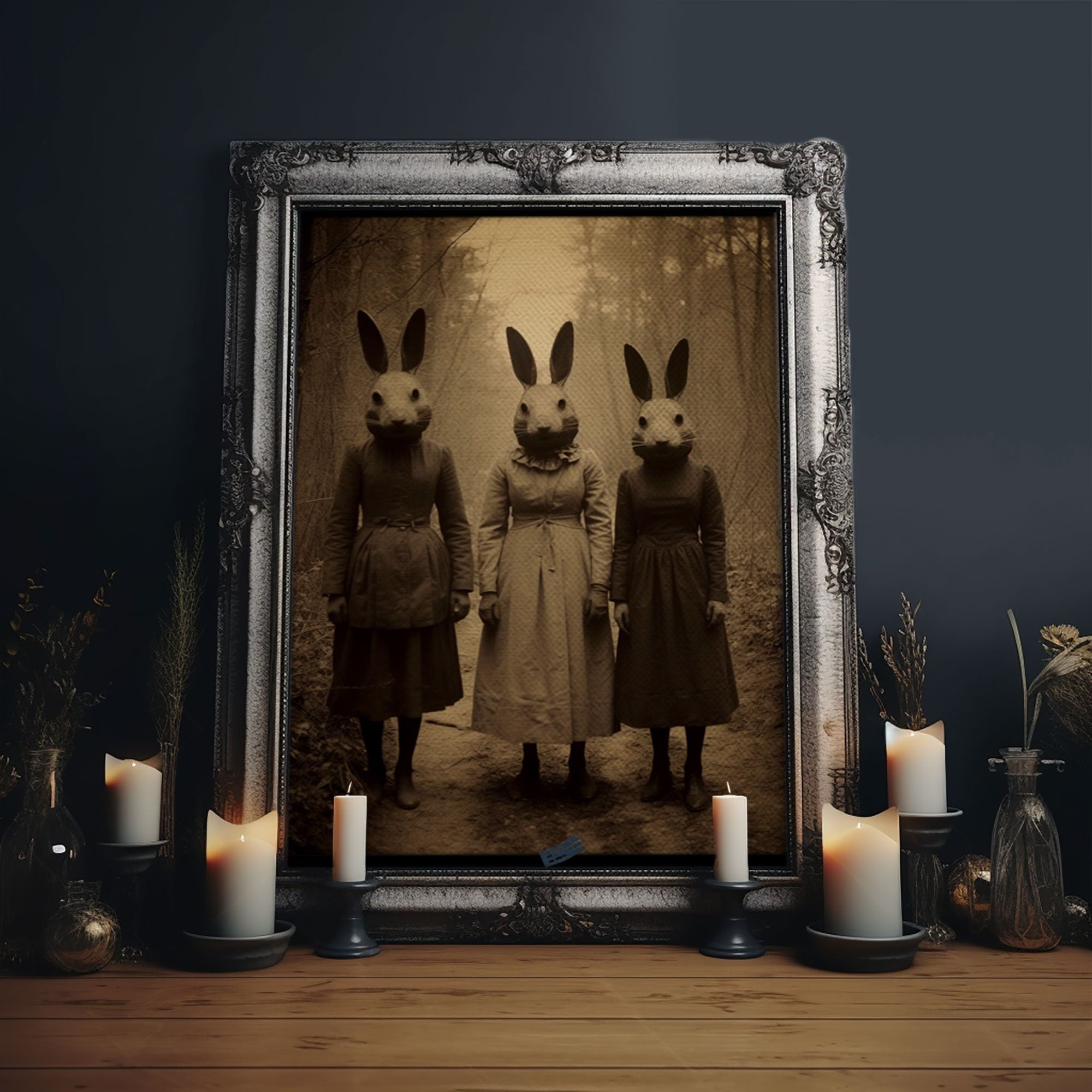 The Bunny Cult, Occult Decor, Witchcraft Art, Framed Canvas Print, Halloween Wall Art, Dark Academia, Creepy Photography, Found Footage Art | | Wiccan Center