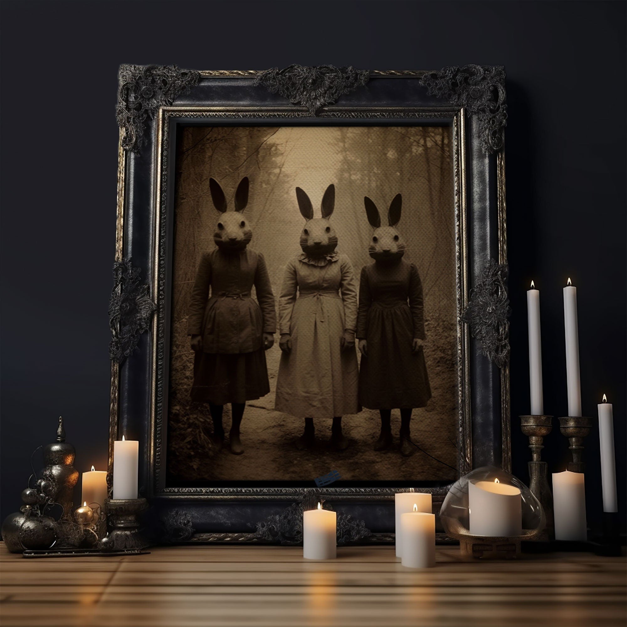 The Bunny Cult, Occult Decor, Witchcraft Art, Framed Canvas Print, Halloween Wall Art, Dark Academia, Creepy Photography, Found Footage Art | | Wiccan Center