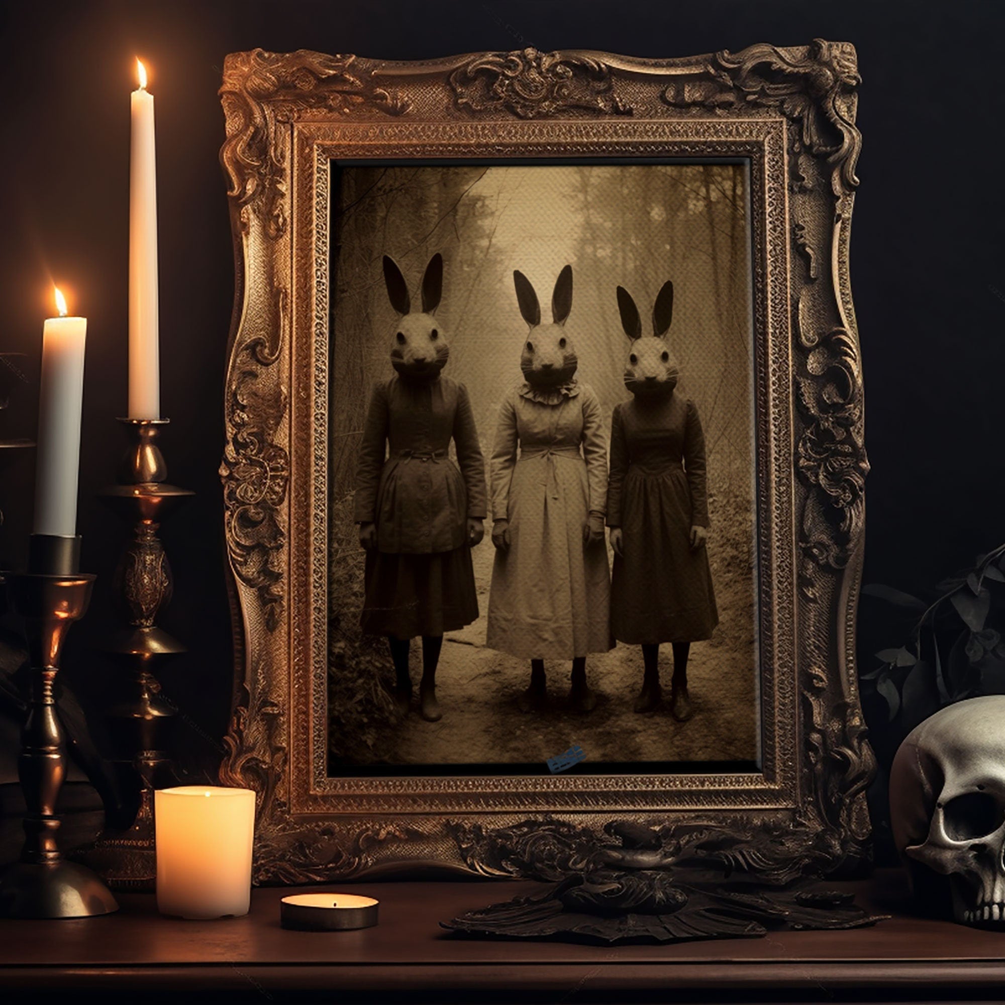 The Bunny Cult, Occult Decor, Witchcraft Art, Framed Canvas Print, Halloween Wall Art, Dark Academia, Creepy Photography, Found Footage Art | | Wiccan Center