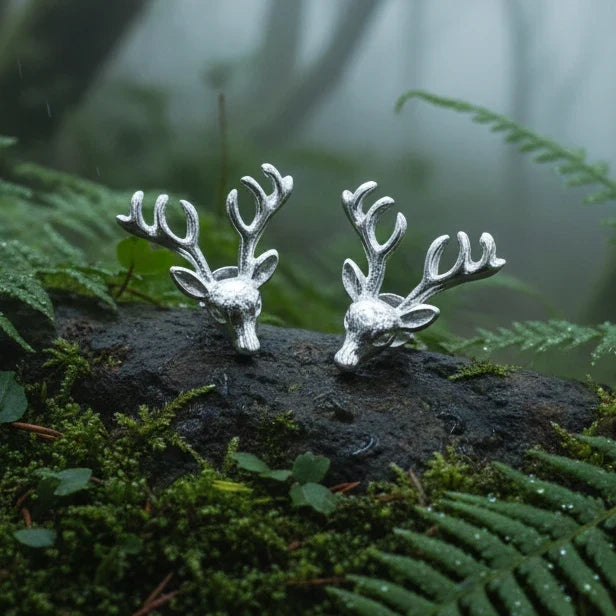 Stag Stud Earrings in Sterling Silver