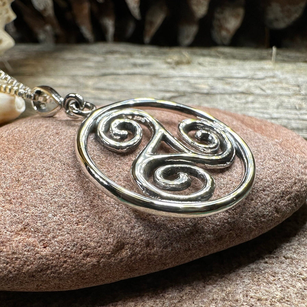 Orkney Celtic Triple Spiral Necklace in Sterling Silver | Pendant | Wiccan Center