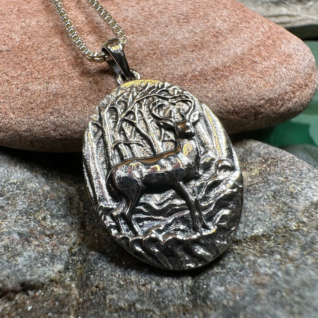 Forest Deep Stag Necklace in Sterling Silver | Pendant | Wiccan Center
