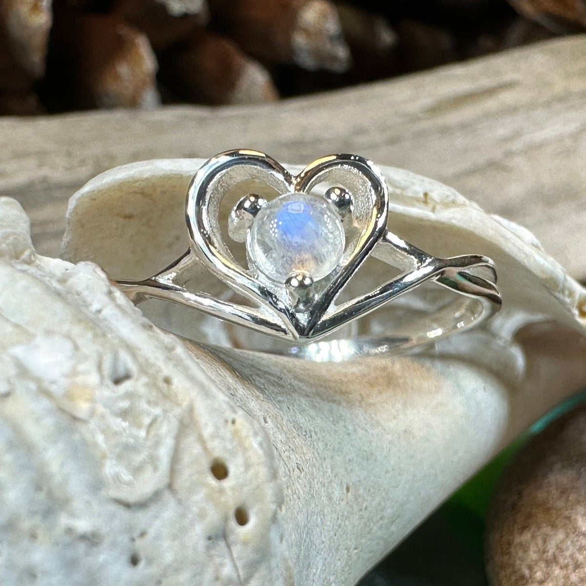 Isidore Moonstone Heart Ring in Sterling Silver | Ring | Wiccan Center