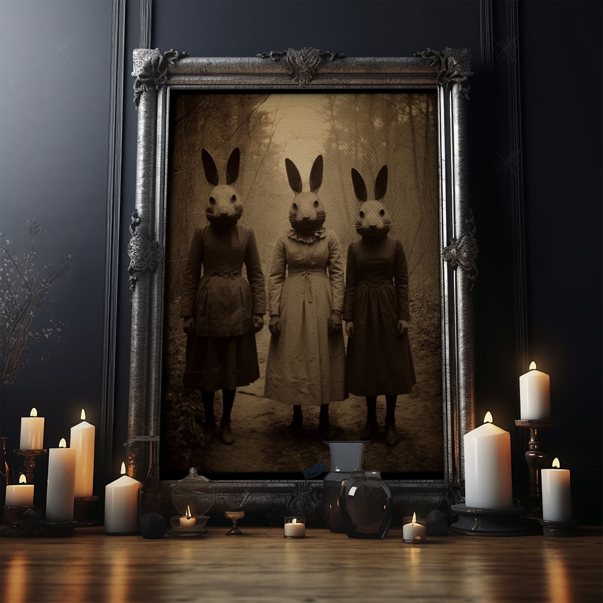 The Bunny Cult, Occult Decor, Witchcraft Art, Framed Canvas Print, Halloween Wall Art, Dark Academia, Creepy Photography, Found Footage Art | | Wiccan Center