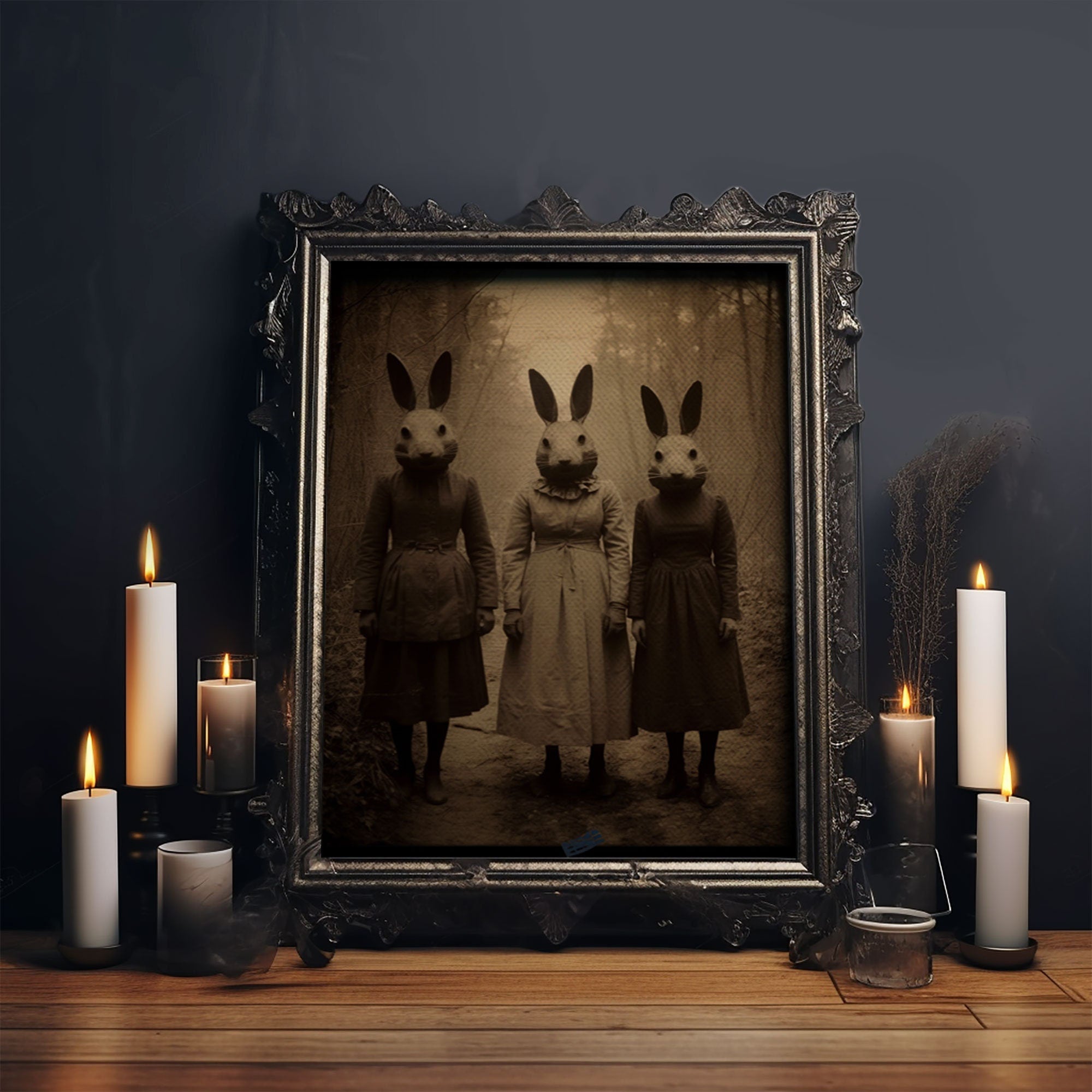 The Bunny Cult, Occult Decor, Witchcraft Art, Framed Canvas Print, Halloween Wall Art, Dark Academia, Creepy Photography, Found Footage Art | | Wiccan Center