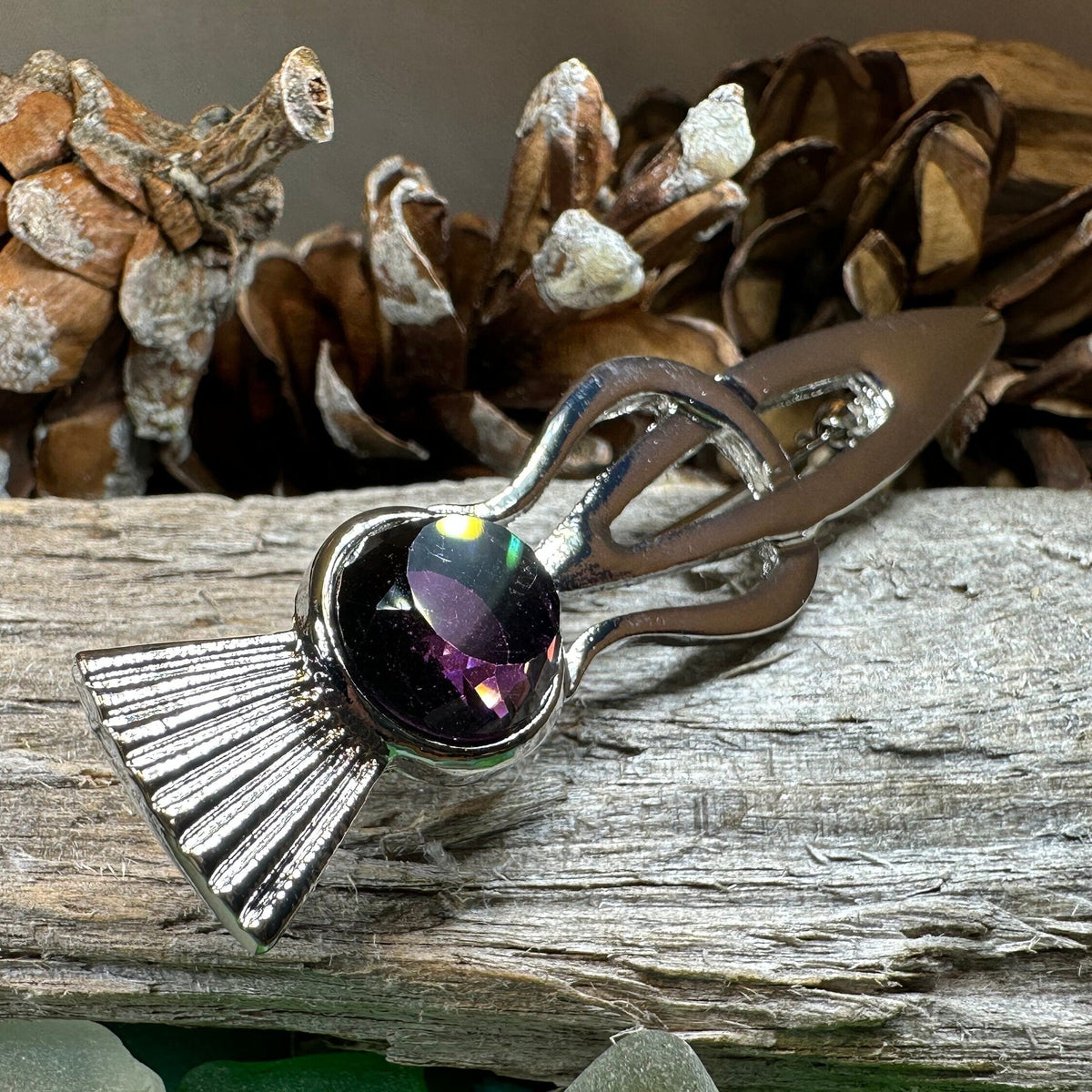 Tollak Thistle Kilt Pin with Crystal - Handmade in Scotland | Kilt Pin | Wiccan Center