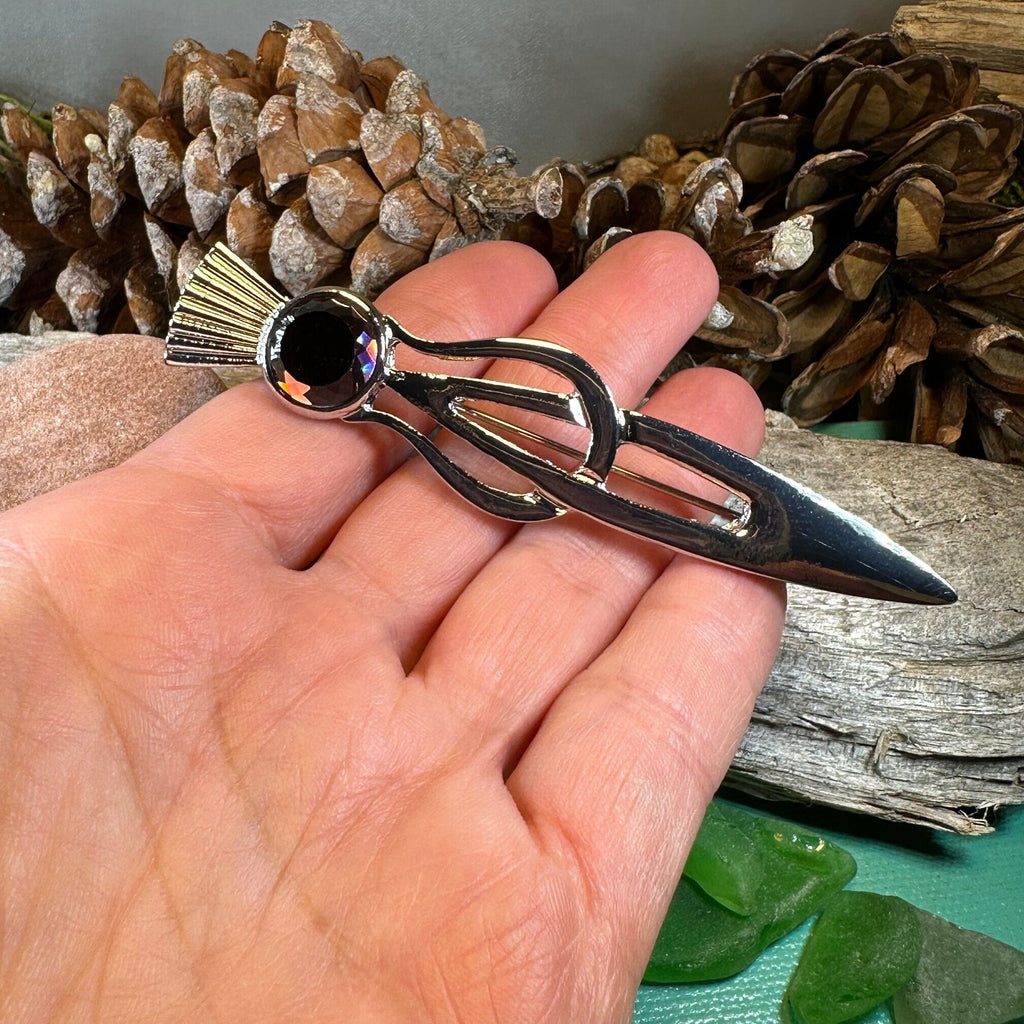 Tollak Thistle Kilt Pin with Crystal - Handmade in Scotland | Kilt Pin | Wiccan Center