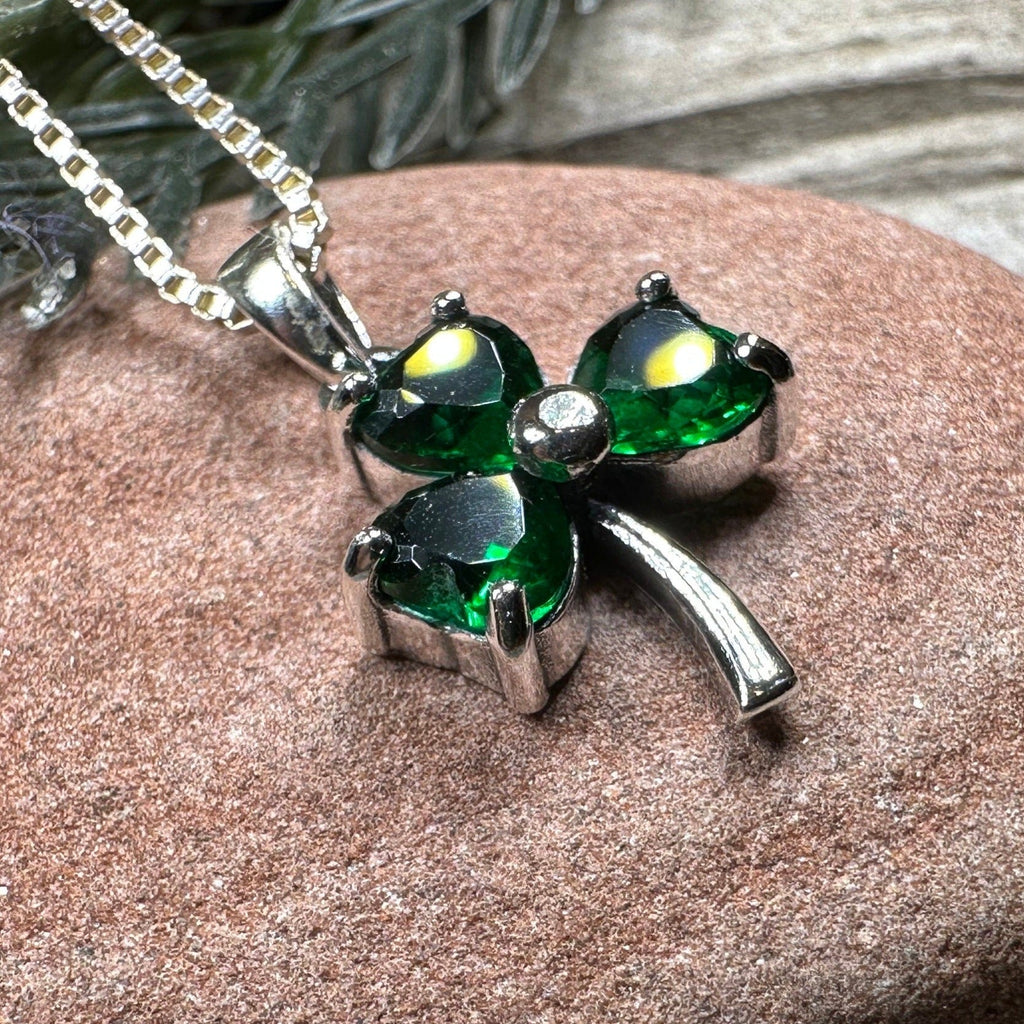 Emerald Irish Shamrock Necklace in Sterling Silver | Pendant | Wiccan Center