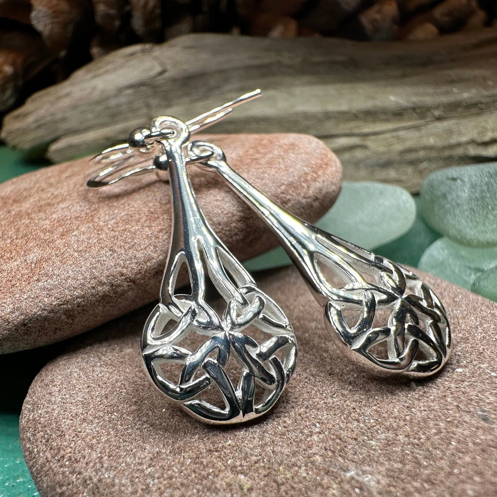 Celtic Teardrop Earrings in Sterling Silver | Dangle Earrings | Wiccan Center