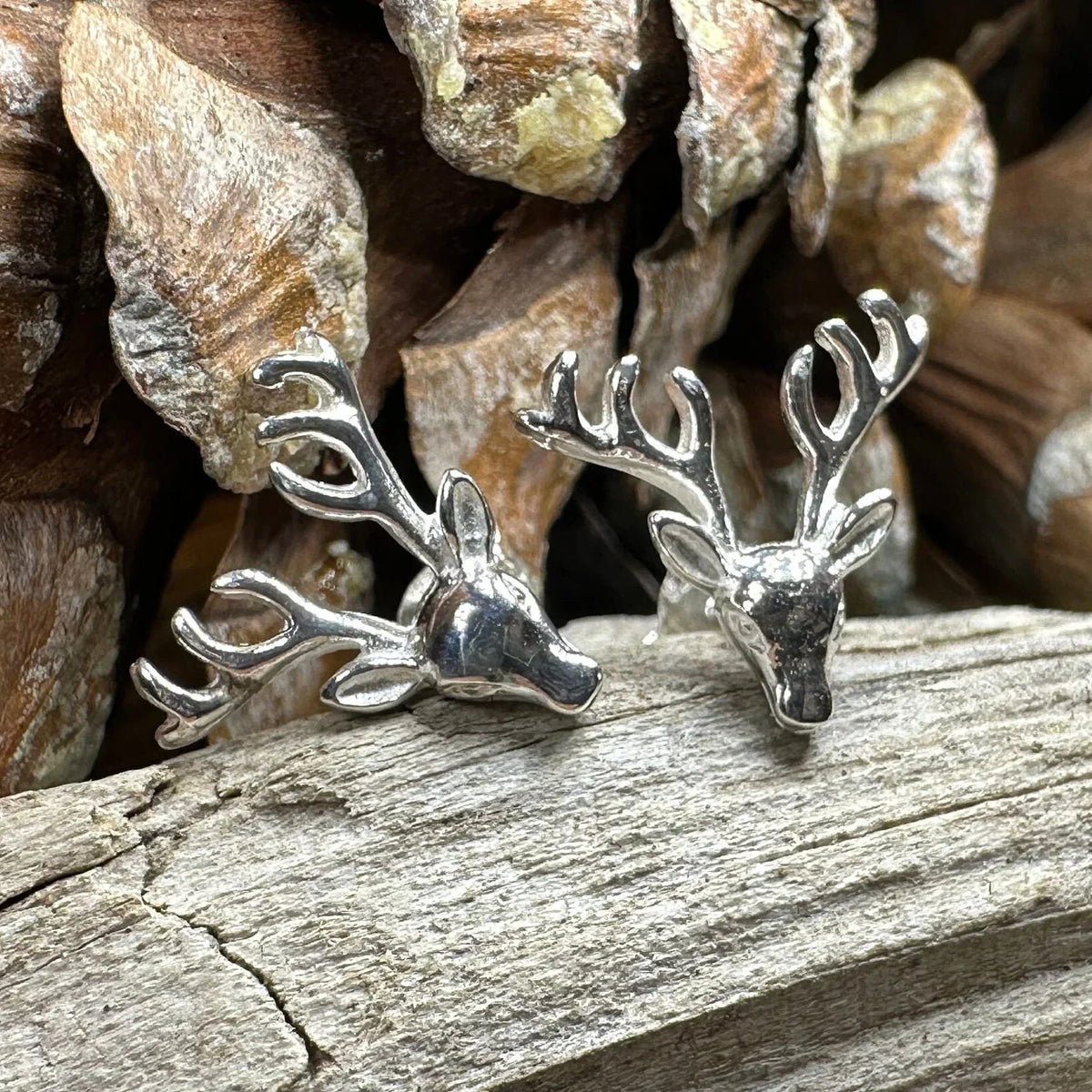 Stag Stud Earrings in Sterling Silver