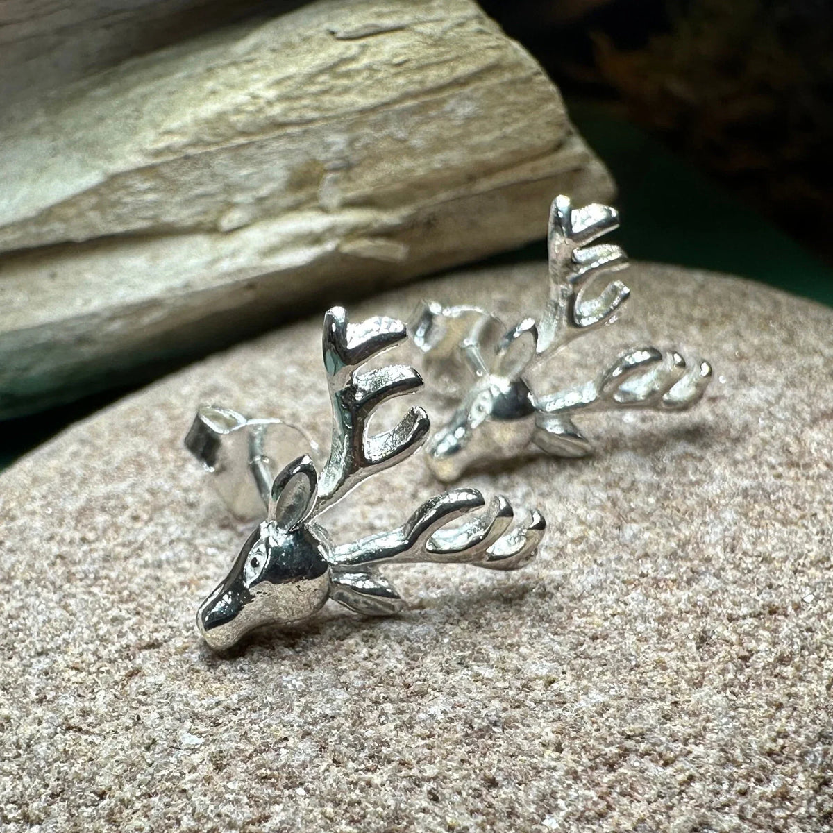 Stag Stud Earrings in Sterling Silver