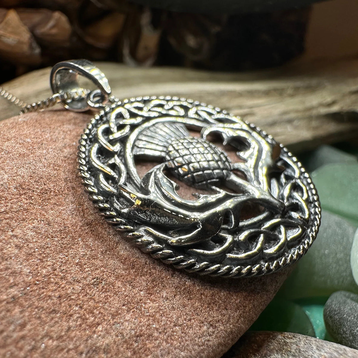Ainsley Scottish Thistle Necklace in Sterling Silver | Pendant | Wiccan Center