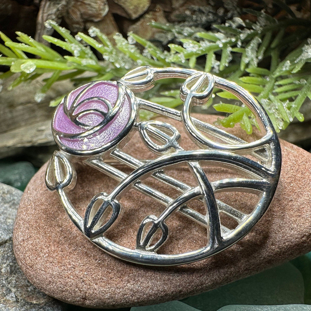 Enamel Mackintosh Rose Brooch in Sterling Silver | Brooch | Wiccan Center