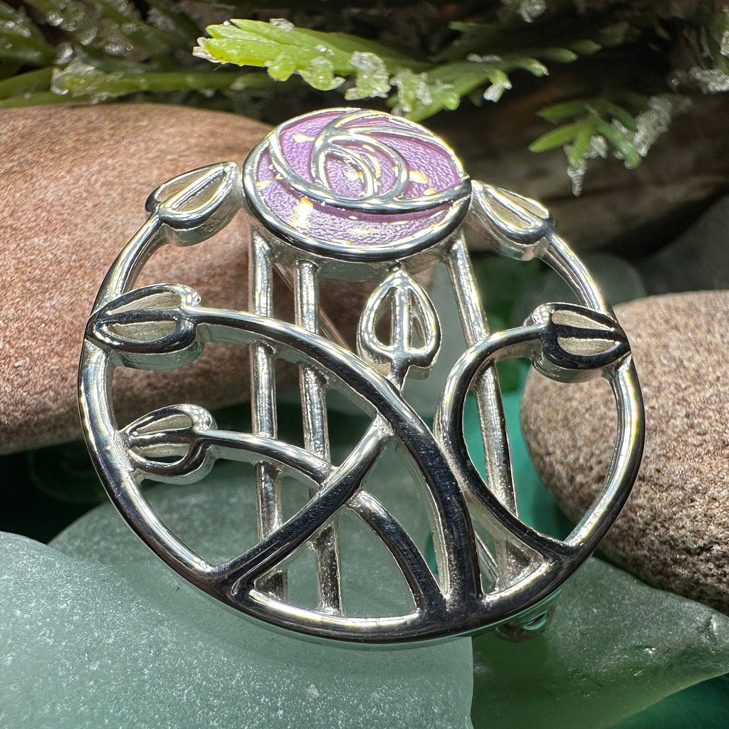 Enamel Mackintosh Rose Brooch in Sterling Silver | Brooch | Wiccan Center