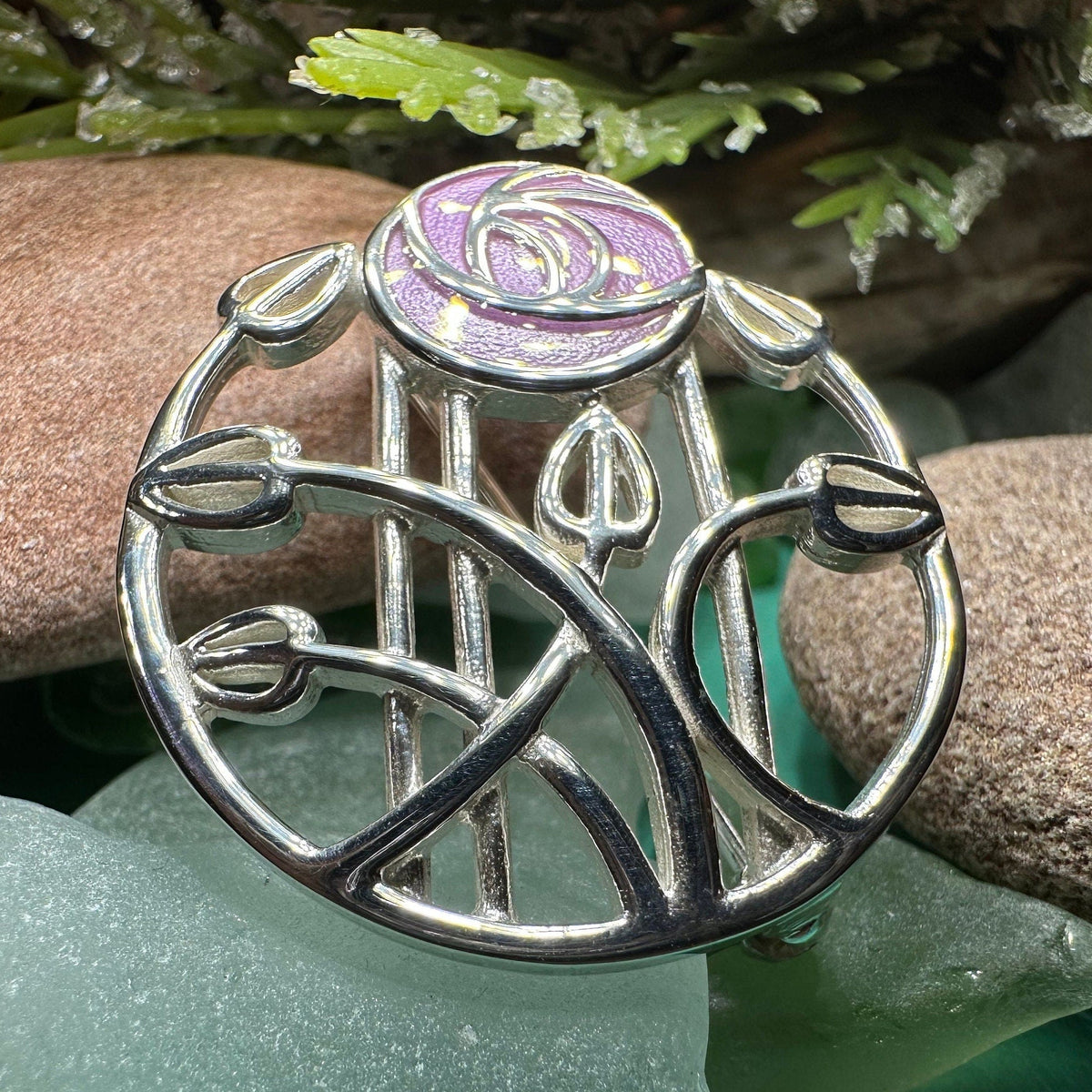 Enamel Mackintosh Rose Brooch in Sterling Silver | Brooch | Wiccan Center