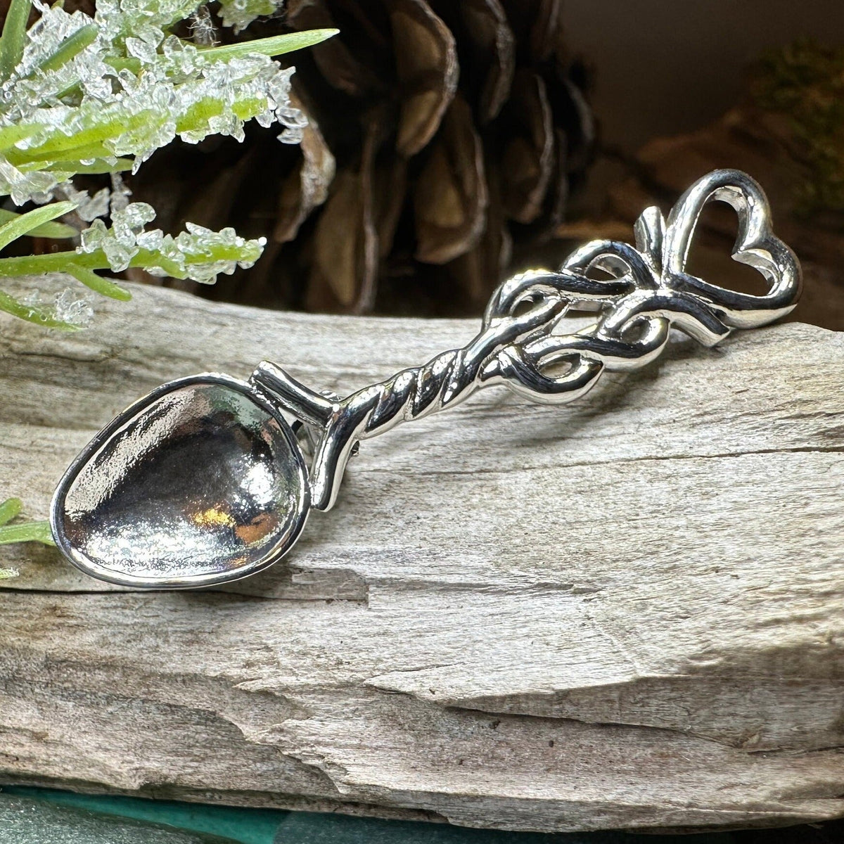 Welsh Celtic Heart Love Spoon Brooch - Sterling Silver Pin | Brooch | Wiccan Center