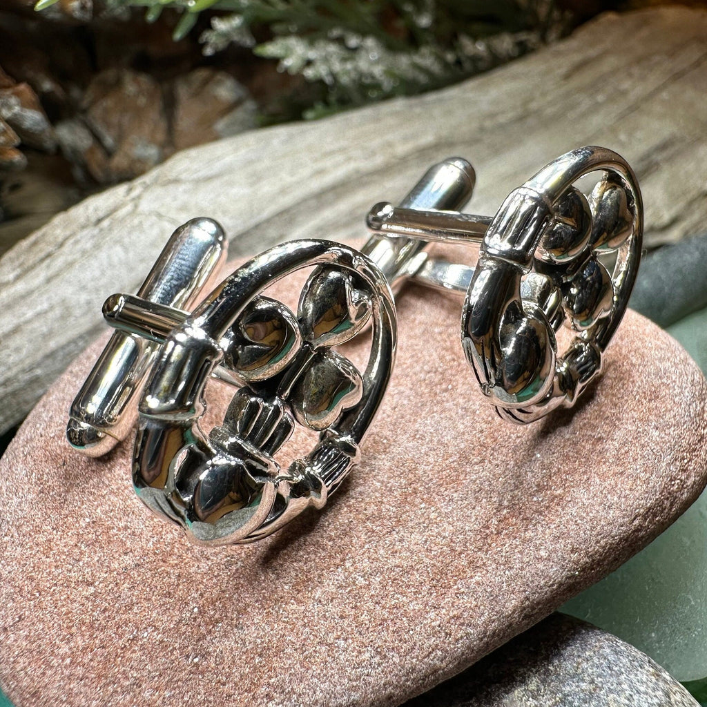 Fergal Irish Claddagh Sterling Silver Cuff Links for Men | Cuff Links | Wiccan Center