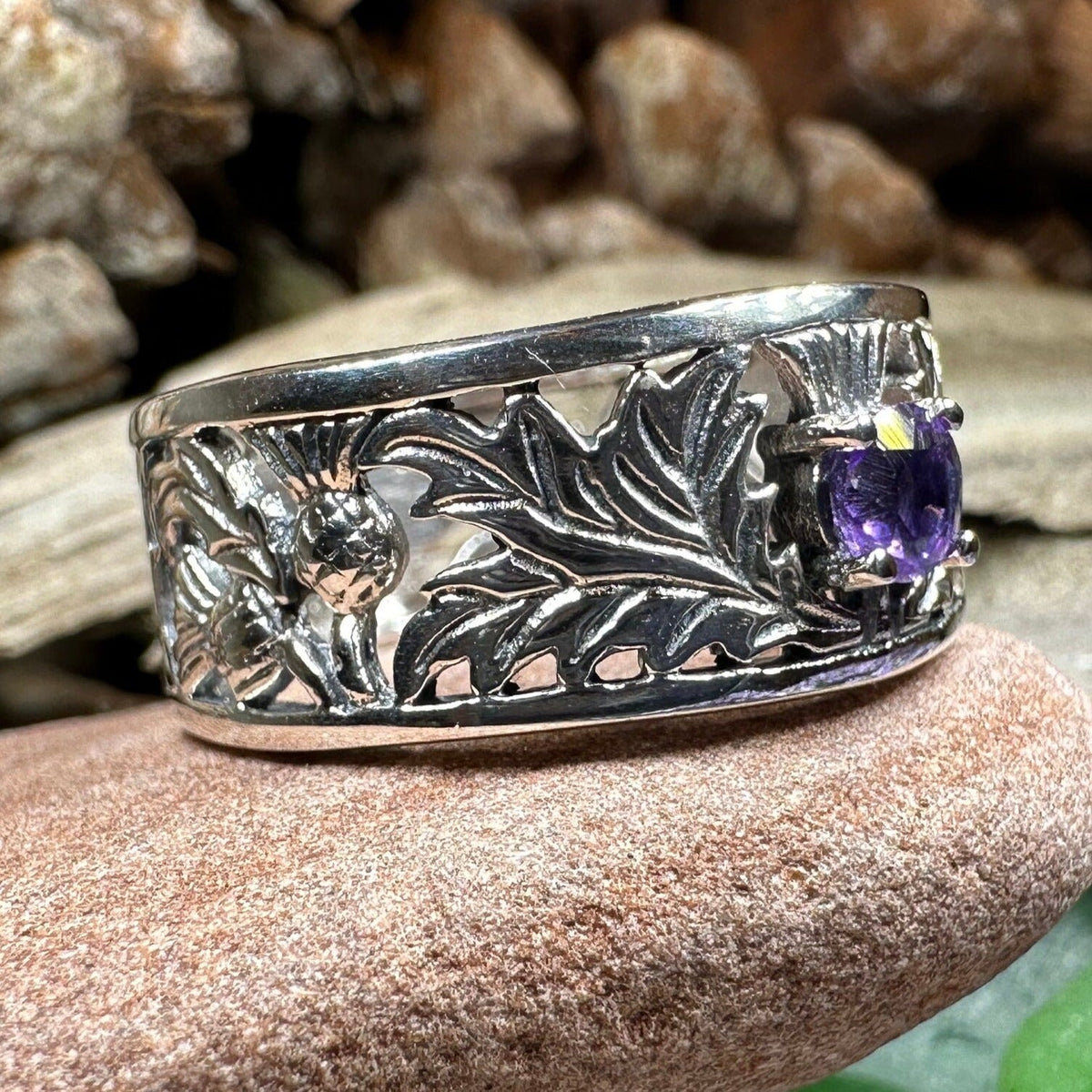 Rhoswen Scottish Thistle Band Ring in Sterling Silver | Ring | Wiccan Center