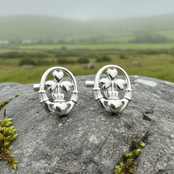 Tyrone Irish Claddagh Cufflinks in Sterling Silver | Cuff Links | Wiccan Center