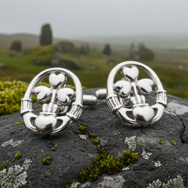 Tyrone Irish Claddagh Cufflinks in Sterling Silver | Cuff Links | Wiccan Center