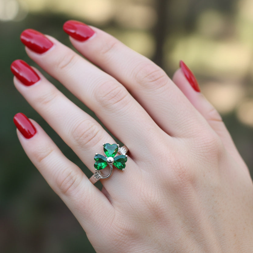 Emerald Irish Shamrock Ring in Sterling Silver | Ring | Wiccan Center