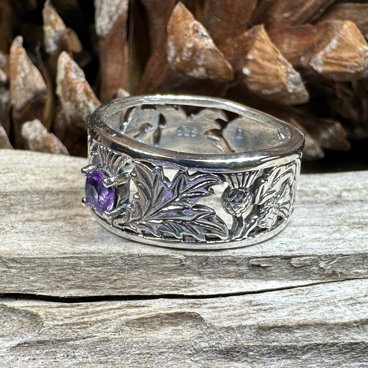 Rhoswen Scottish Thistle Band Ring in Sterling Silver | Ring | Wiccan Center
