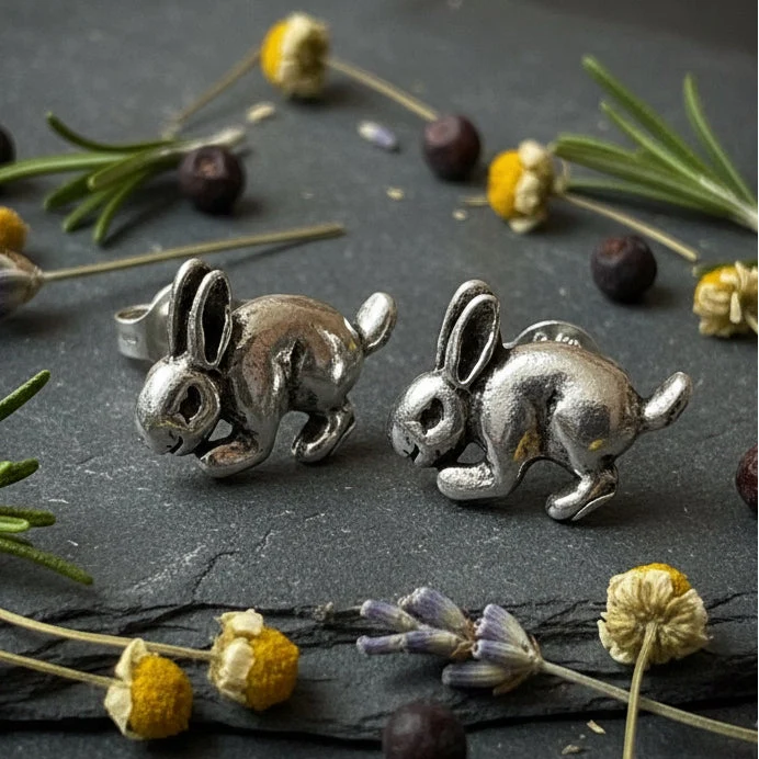 Running Bunny Stud Earrings in Sterling Silver