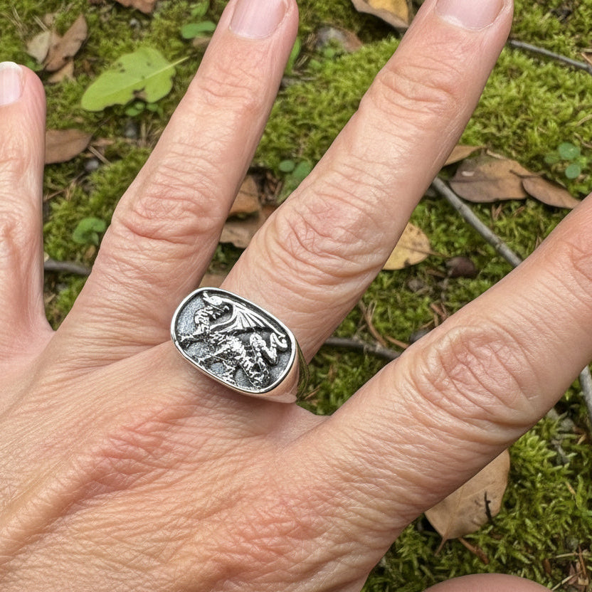 Welsh Dragon Statement Ring in Sterling Silver | Ring | Wiccan Center