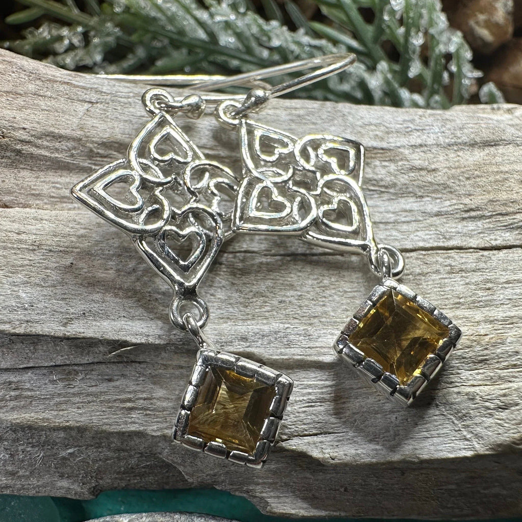 Celtic Love Knot Citrine Earrings in Sterling Silver | Dangle Earrings | Wiccan Center