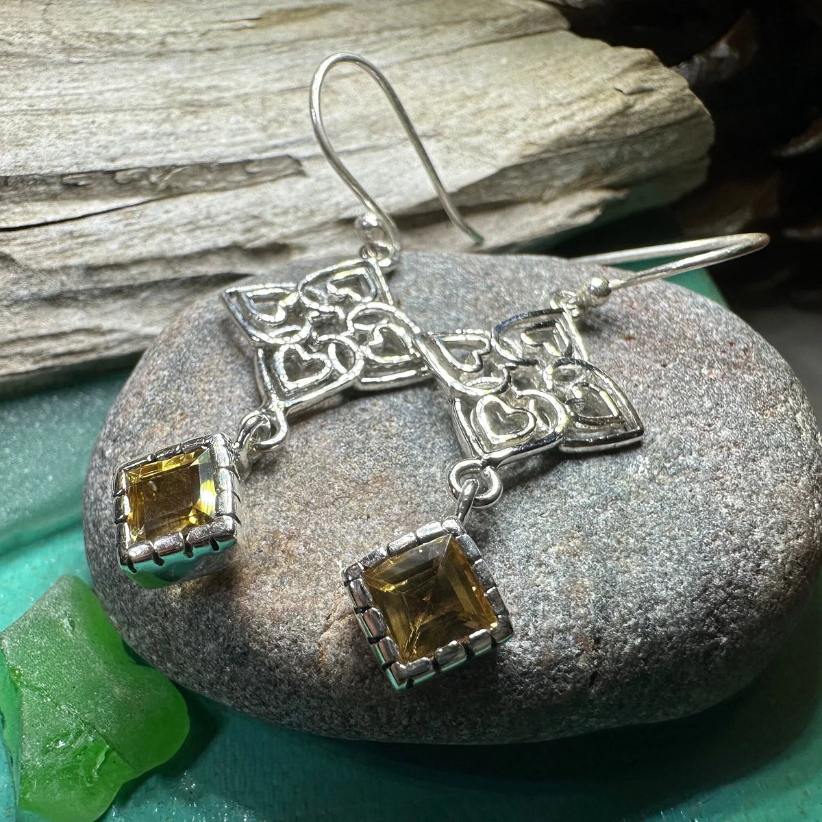 Celtic Love Knot Citrine Earrings in Sterling Silver | Dangle Earrings | Wiccan Center