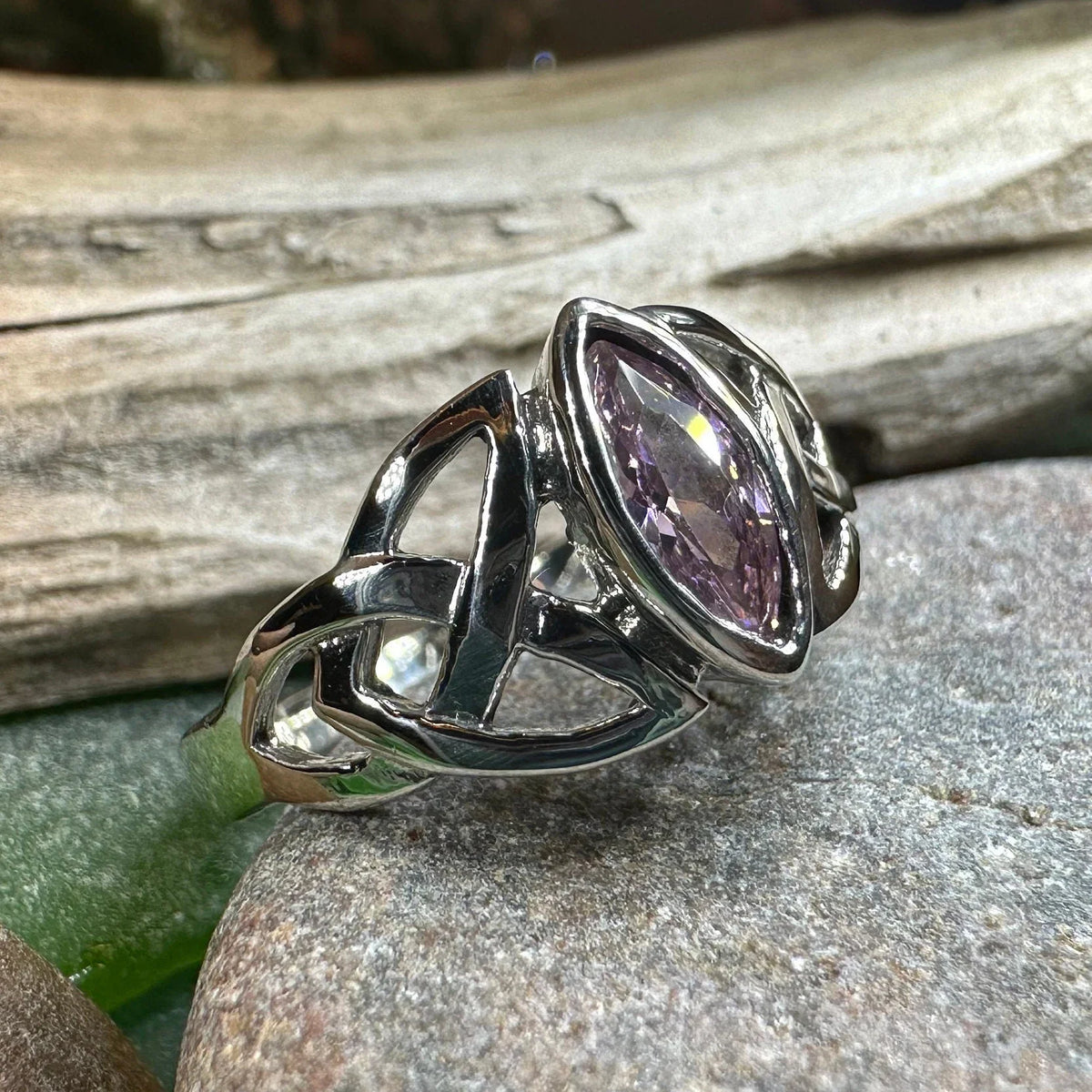 Pink Celtic Trinity Knot Ring in Sterling Silver